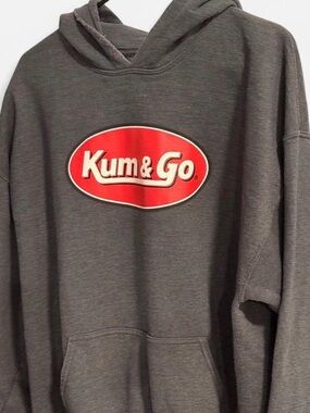 Gildan Gray Hoodie with Red Logo - Men's Pullover Sweatshirt